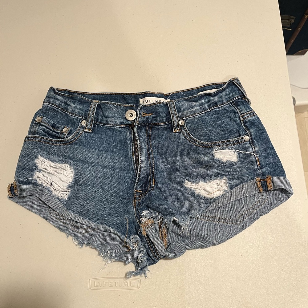 Bullhead Blue Jean Shorts Distressed High-Waisted